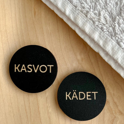 Personalized Bathroom Wooden Towel Sign: Custom Engraved Birch Plywood from Finland | Small Round Towel Identifier | Name Engraving