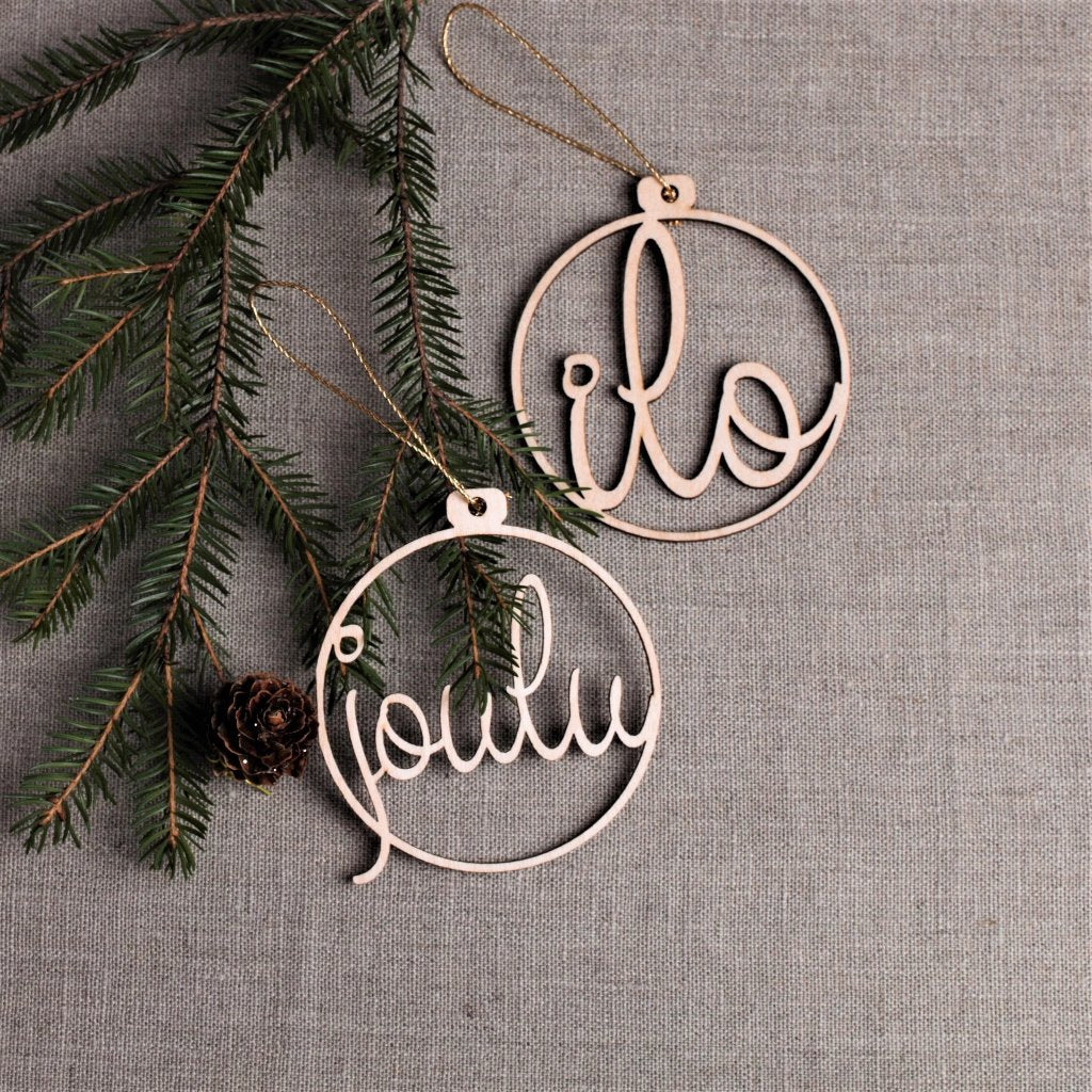 Christmas decorations wooden tree ornaments Christmas joy set - ecodecor.fi F
