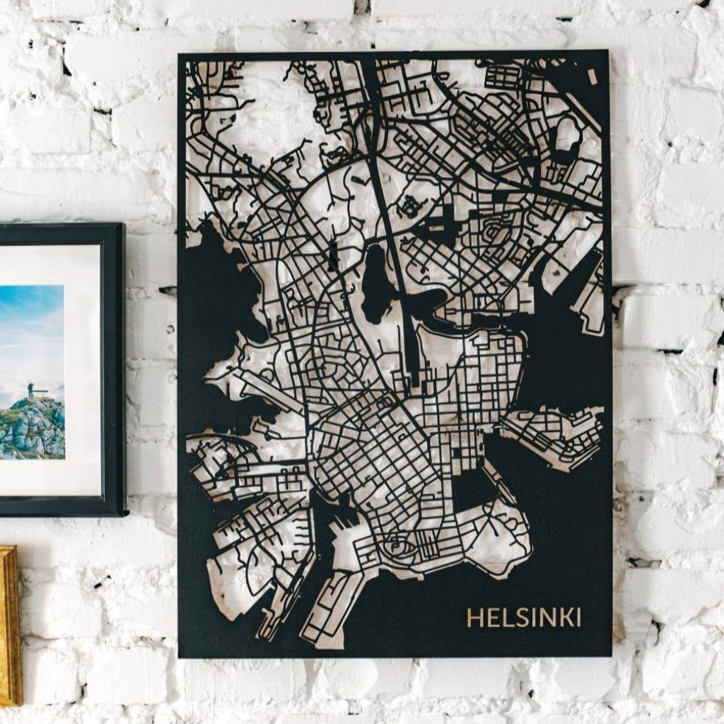 Wooden interior map | Eco Decor Oy - wooden Interior painting map Helsinki - wooden map posters